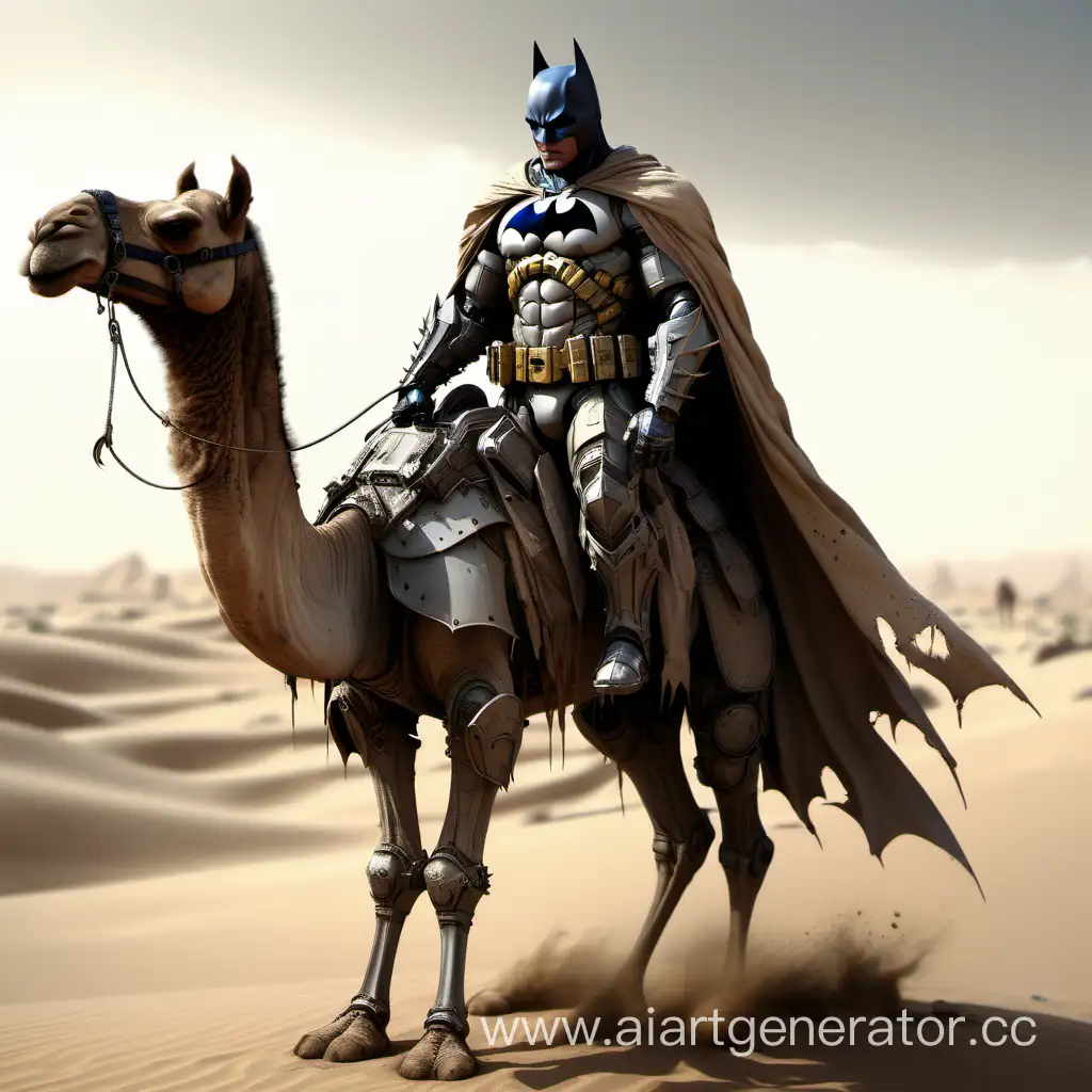 бэтмен с верблюдом в доспехах, в  пустыне, детализированы, в рваной одежде HD