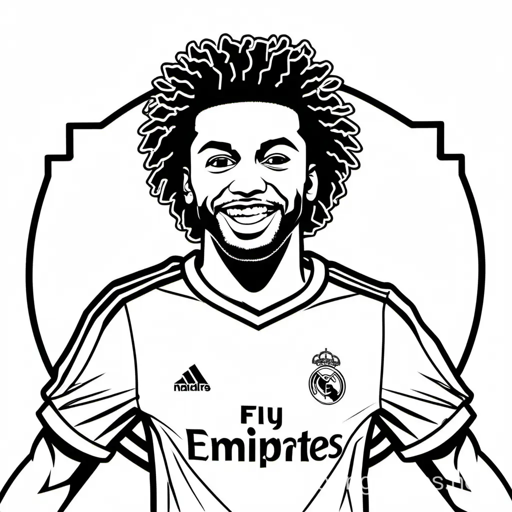Marcelo, football, Madrid, Coloring Page, black and white, line art, white background, Simplicity, Ample White Space. The background of the coloring page is plain white to make it easy for young children to color within the lines. The outlines of all the subjects are easy to distinguish, making it simple for kids to color without too much difficulty, Coloring Page, black and white, line art, white background, Simplicity, Ample White Space. The background of the coloring page is plain white to make it easy for young children to color within the lines. The outlines of all the subjects are easy to distinguish, making it simple for kids to color without too much difficulty