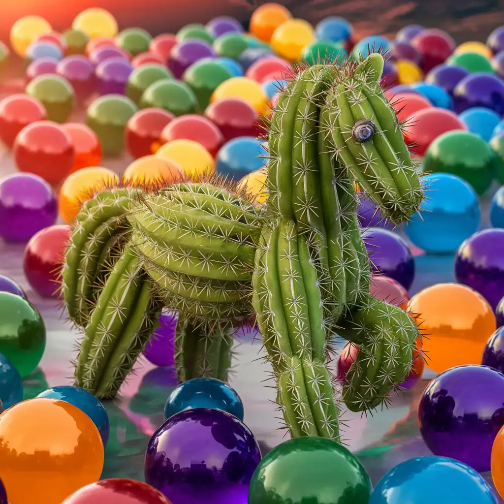 Cactus Figurine Horse Galloping Among Desert Balls
