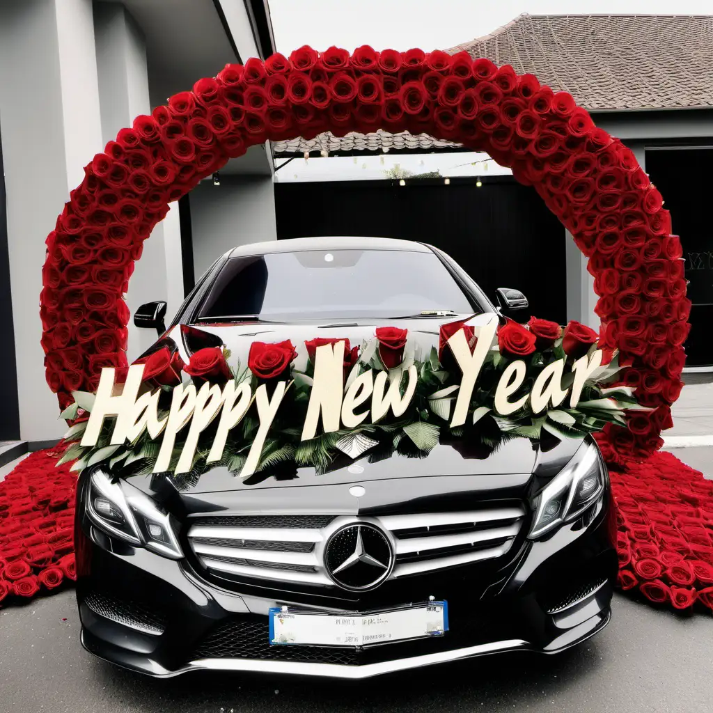 Luxurious New Year Celebration Mercedes Benz and 300 Roses Bouquet