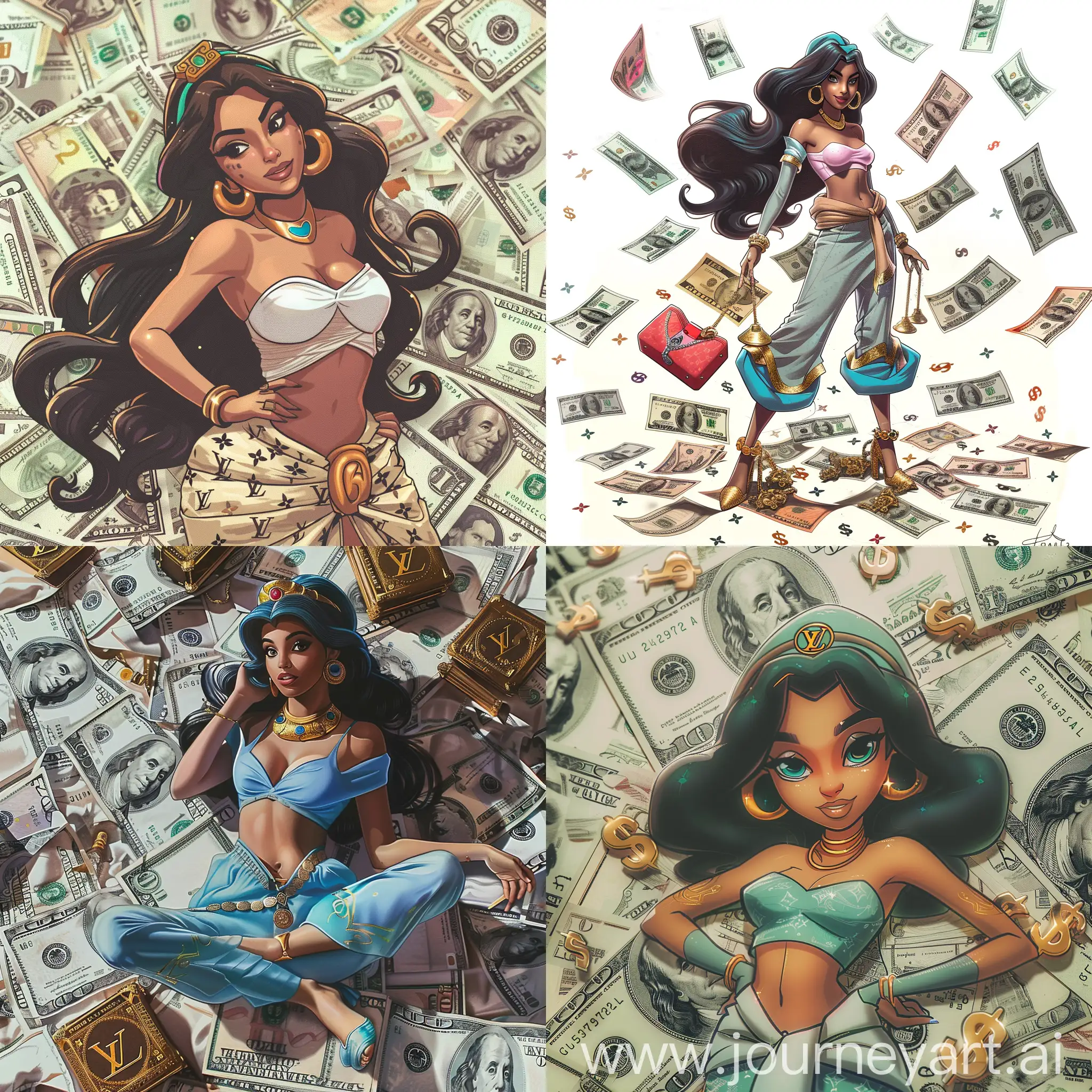 Princess-Jasmine-Surrounded-by-Luxury-Brands-in-Drawn-Style