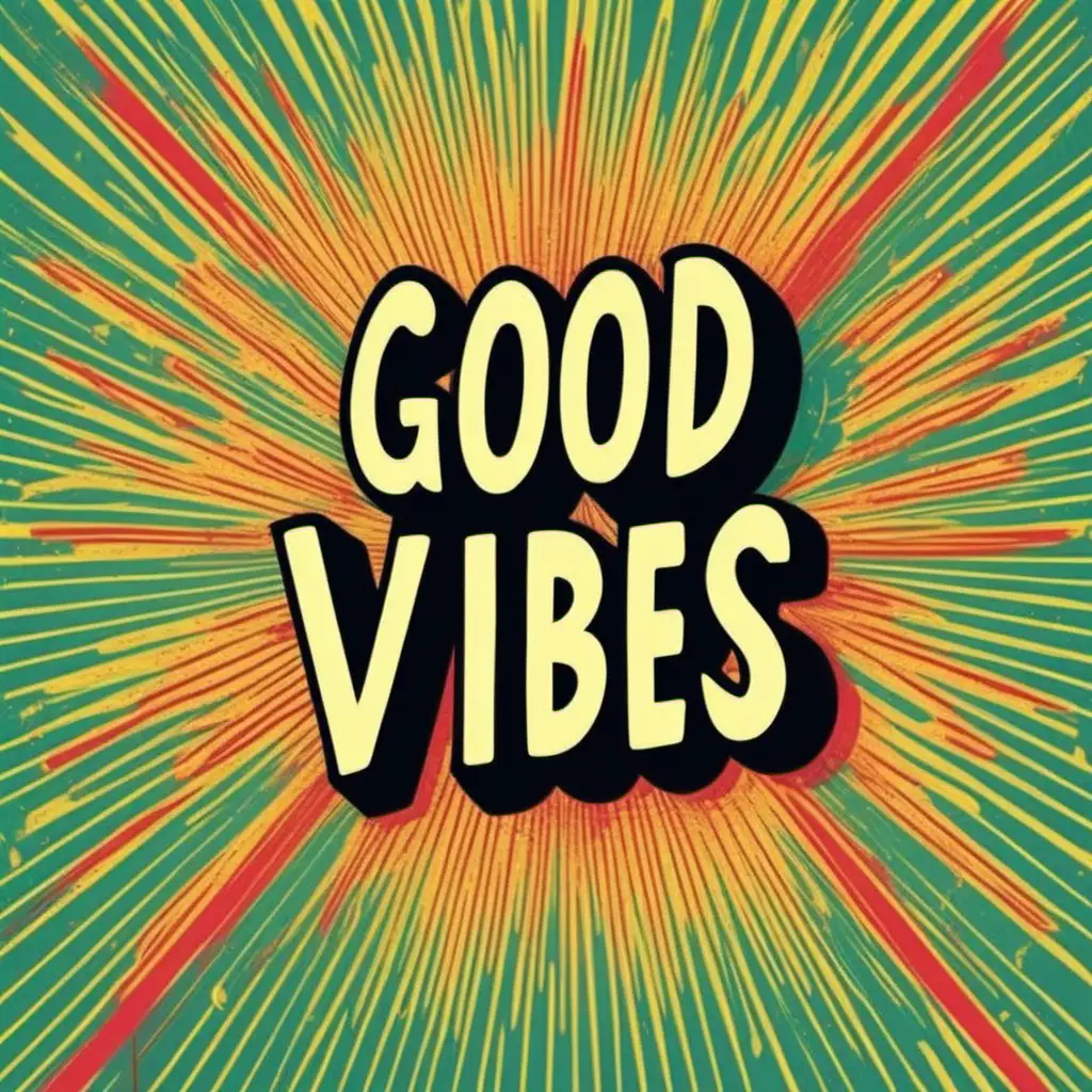 Retro Vector Art Good Vibes Typography in Groovy Style Font