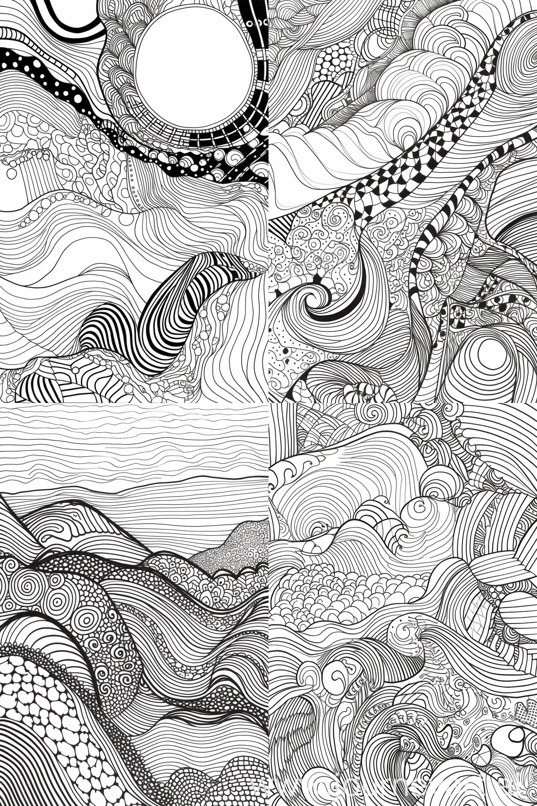  simple vector design zentangle desert coloring page, swirls, wavey lines, white background --ar 2:3  --v 5

