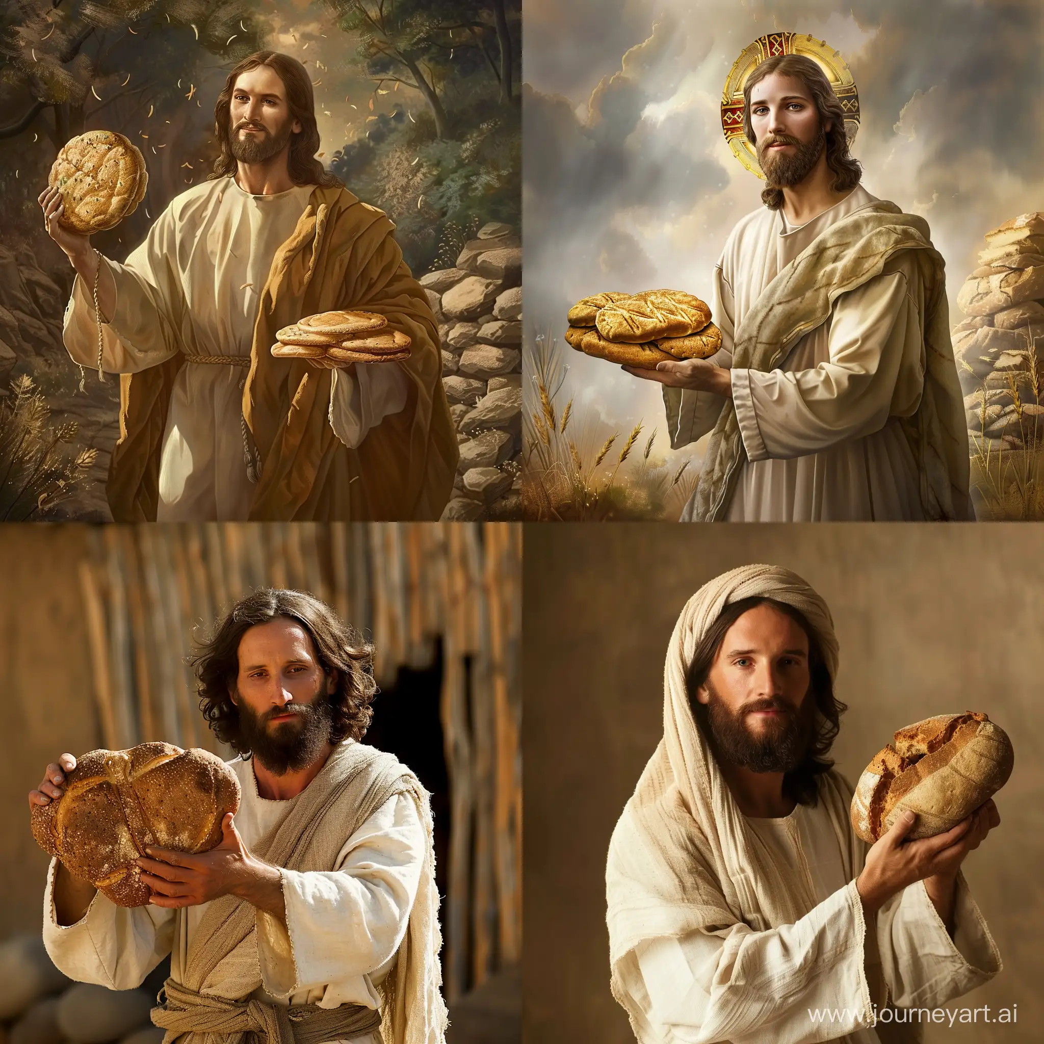 A beautiful image of Jesus holding up unleavened bread 