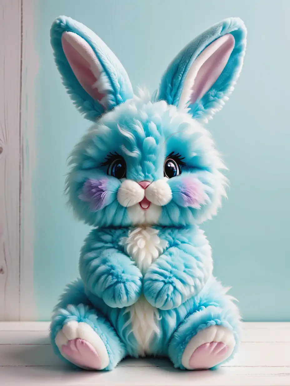 Fluffy Blue Easter Bunny in a Pastel Wonderland