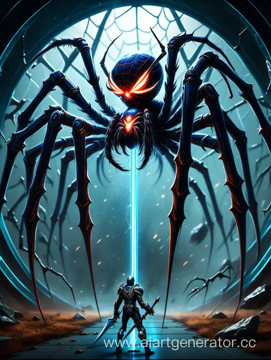 Otherworldly-Encounter-Futuristic-Warrior-Confronts-Giant-Interdimensional-Spider