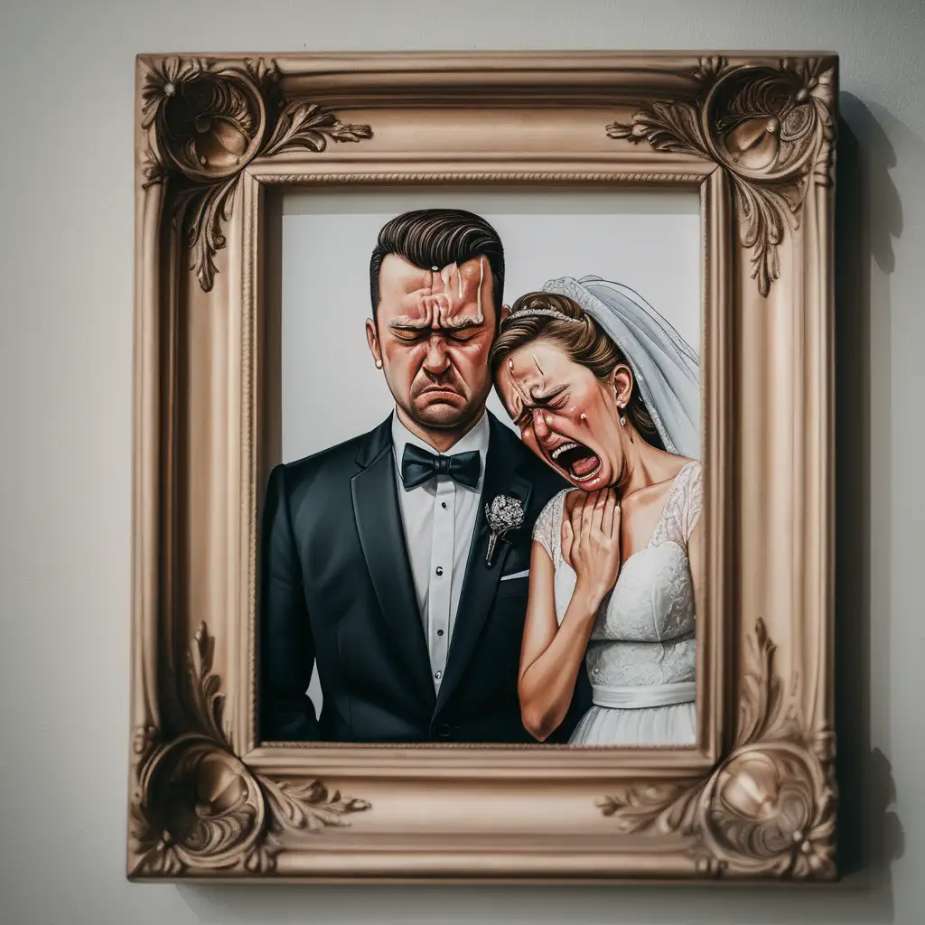 Emotional Wedding Portrait Unhappy Couple in Tears