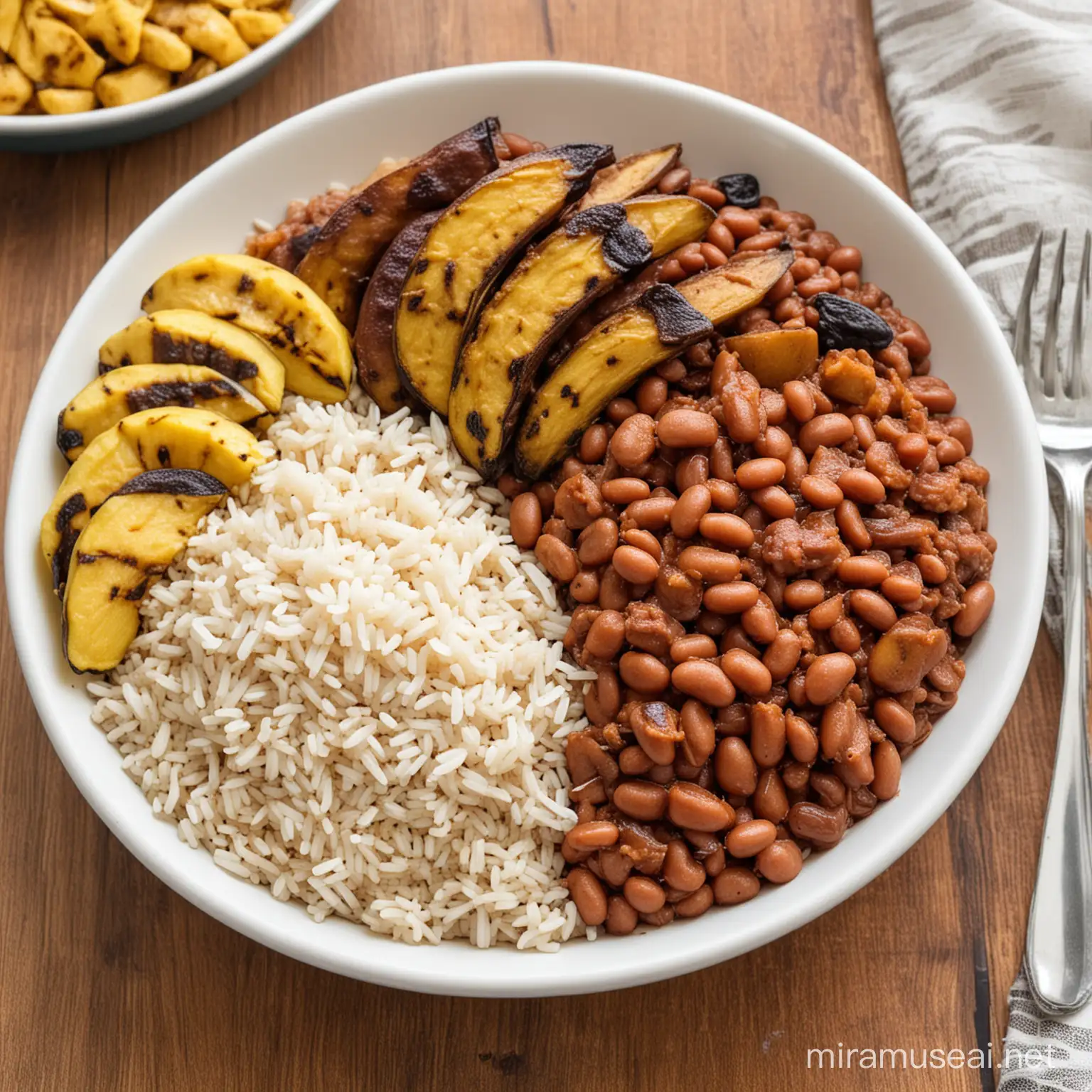 rice and beans with plantains