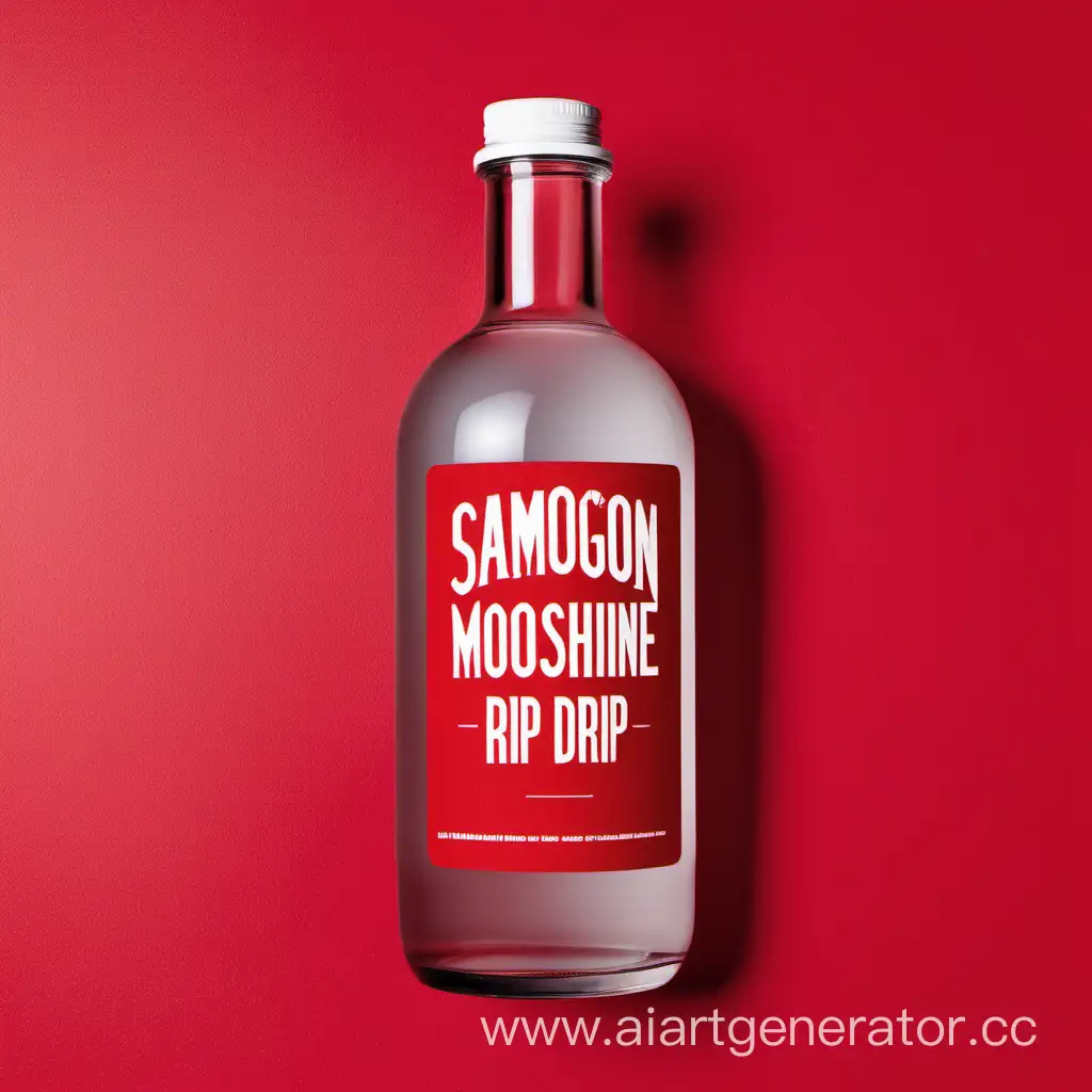 Бутылка самогона в красных наушниках с логотипом SAMOGON DRIP