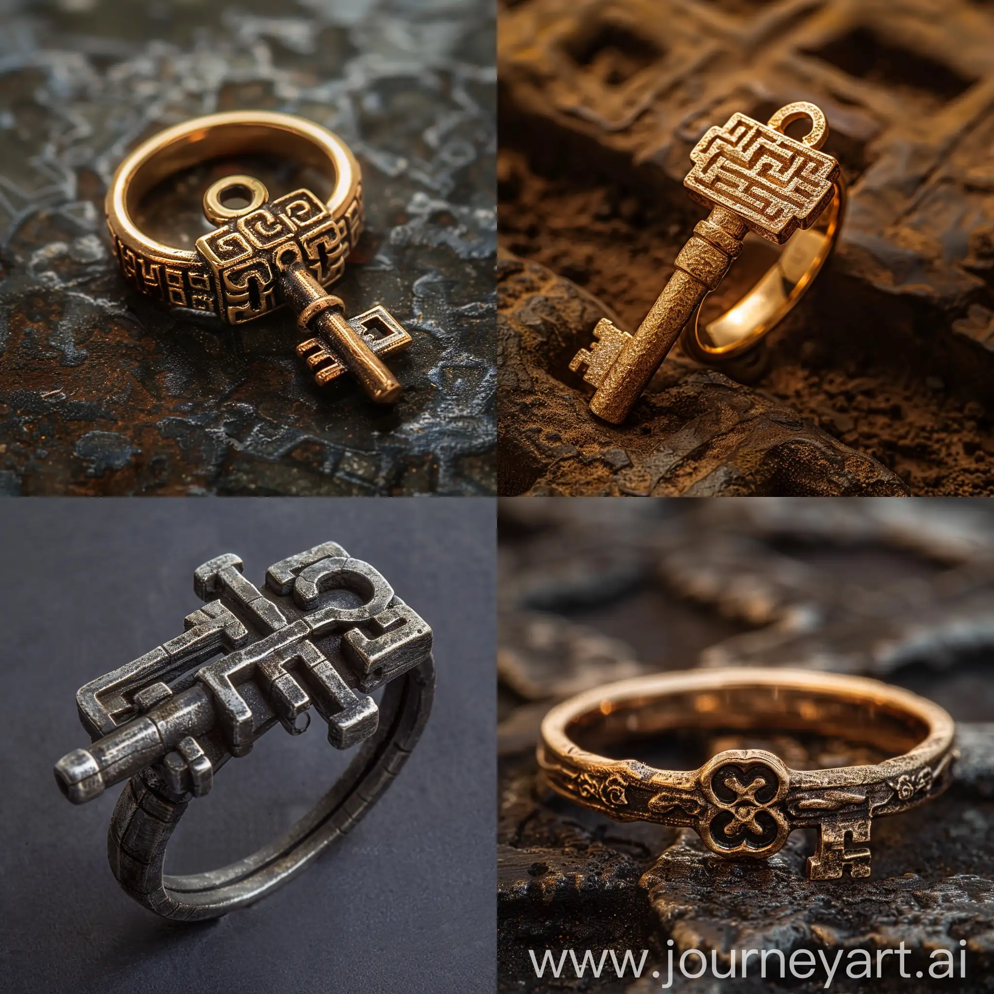 Кольцо, в виде ключа к секретному лабиринту или загадочному храму, заполненному загадками и головоломками, --s 200