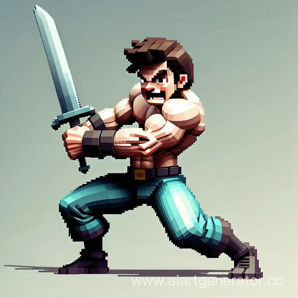 fit man sword attack, pixel art, right