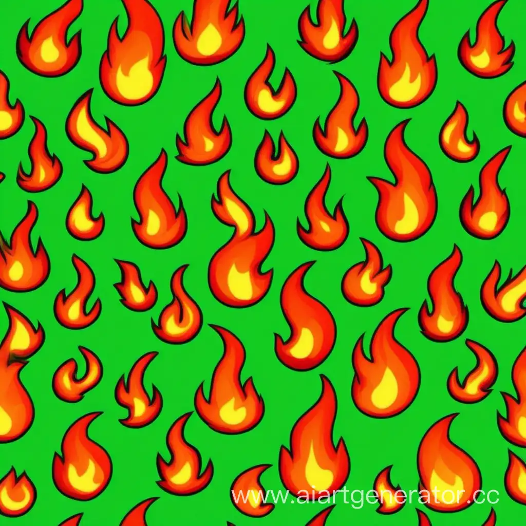 Playful-Cartoon-Fire-on-Vibrant-Green-Background