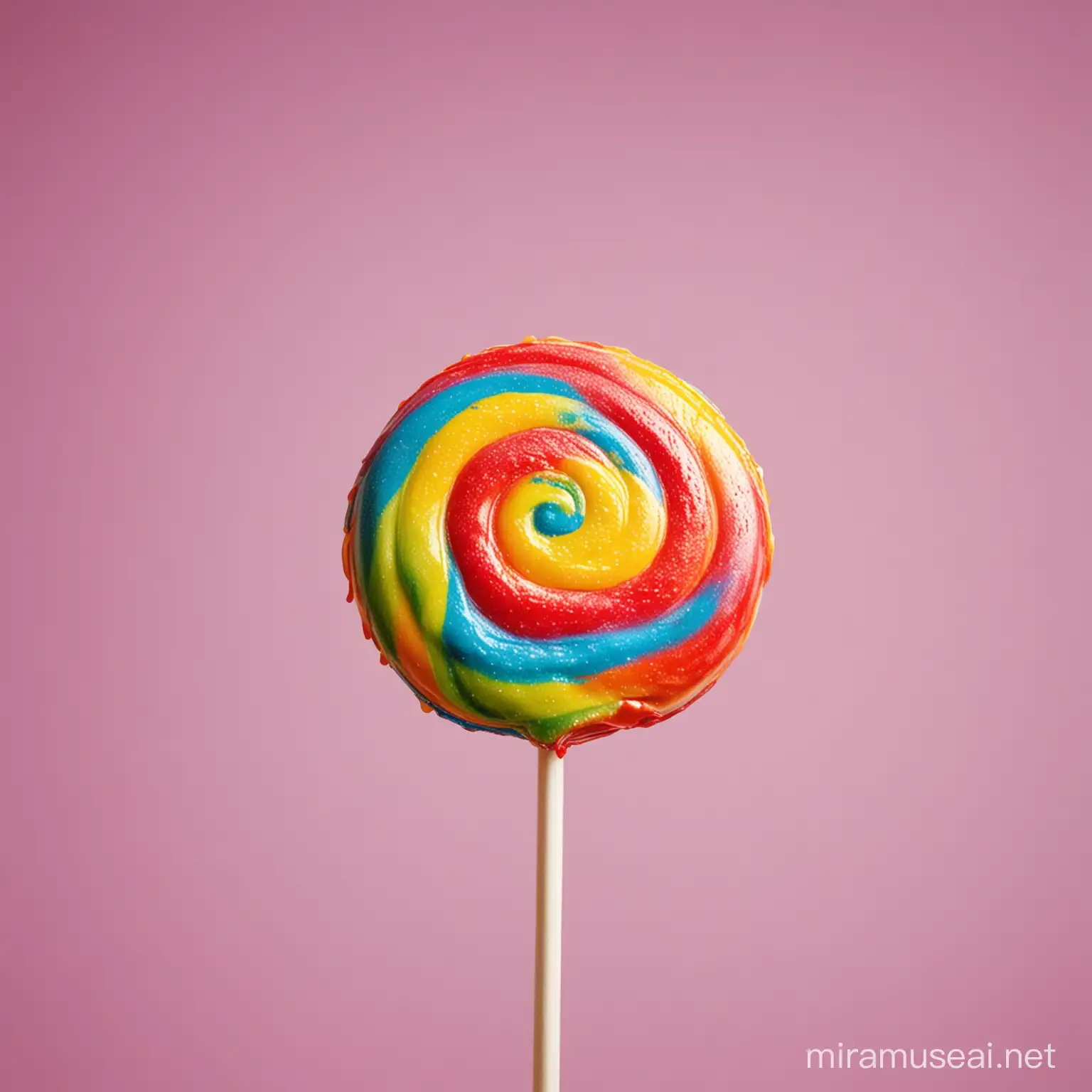 A colorful lollipop on a stick, isolated background