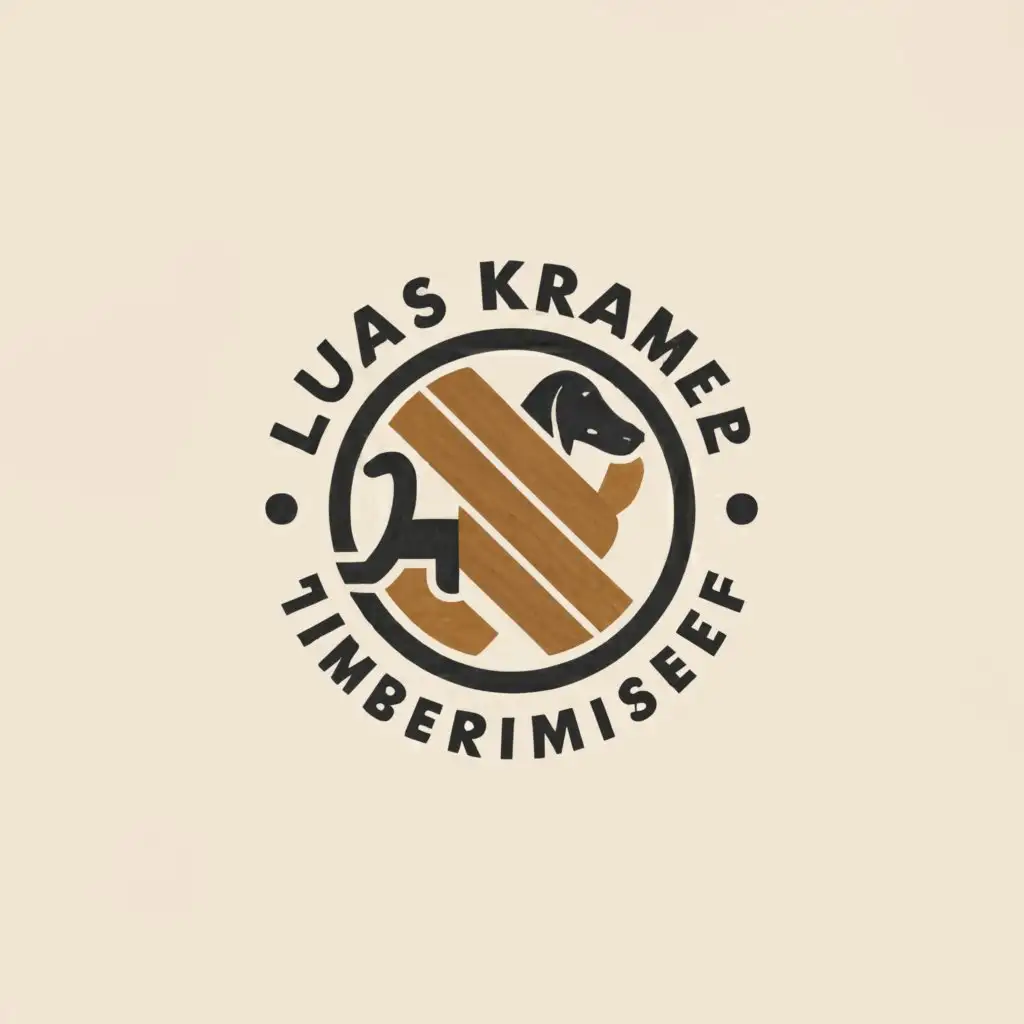 a logo design,with the text "Lukas Kramer Zimmermeister", main symbol:Woodplanks, Dachshund, Carpenter,Minimalistic,be used in Construction industry,clear background