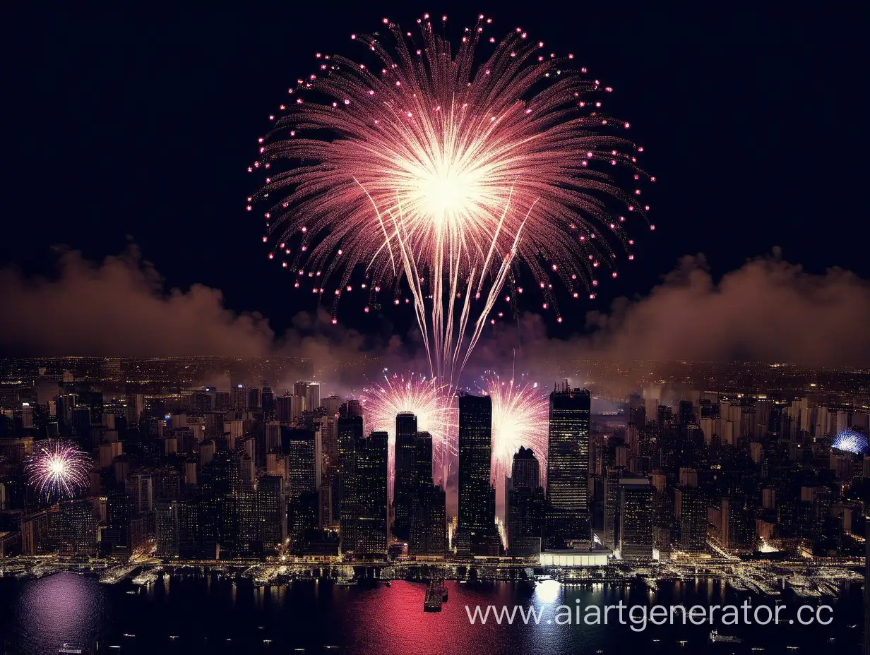 Vibrant-City-Skyline-Illuminated-by-Spectacular-Fireworks-Display