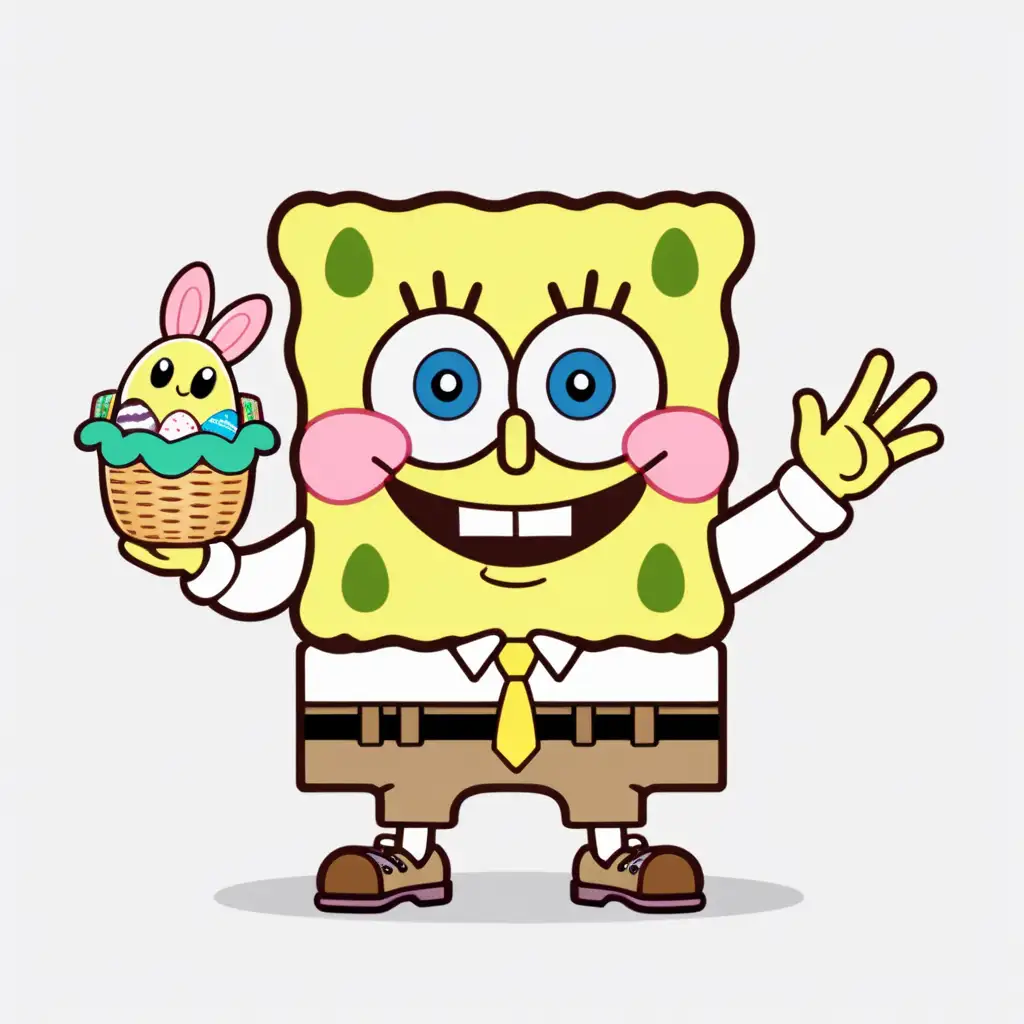 SpongeBob in Easter Bunny Sweater with Bible and Basket