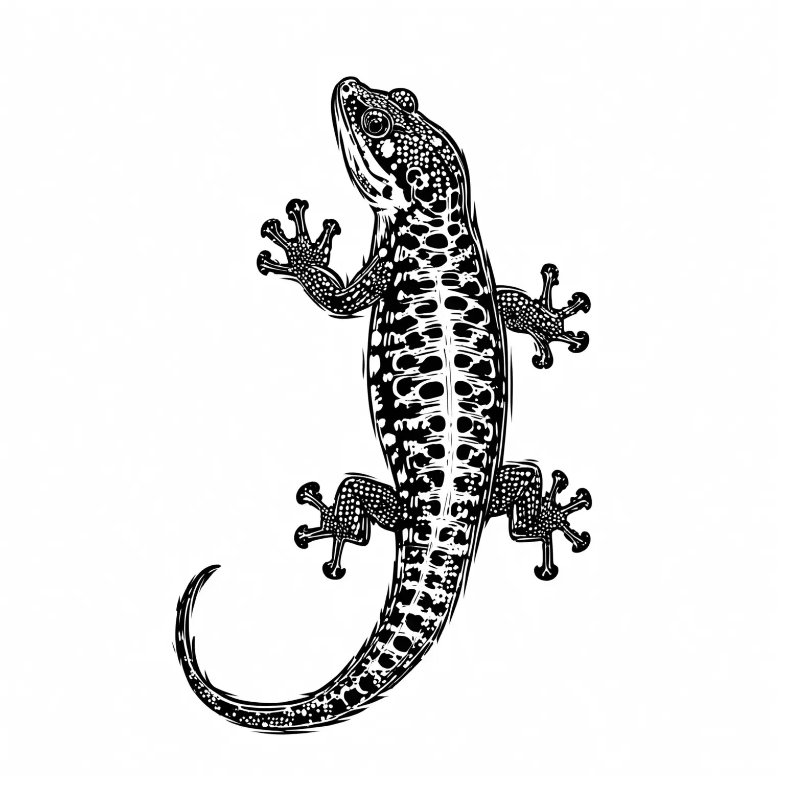 Alpine Salamander Outlines Detailed Monochrome Illustration on White Background