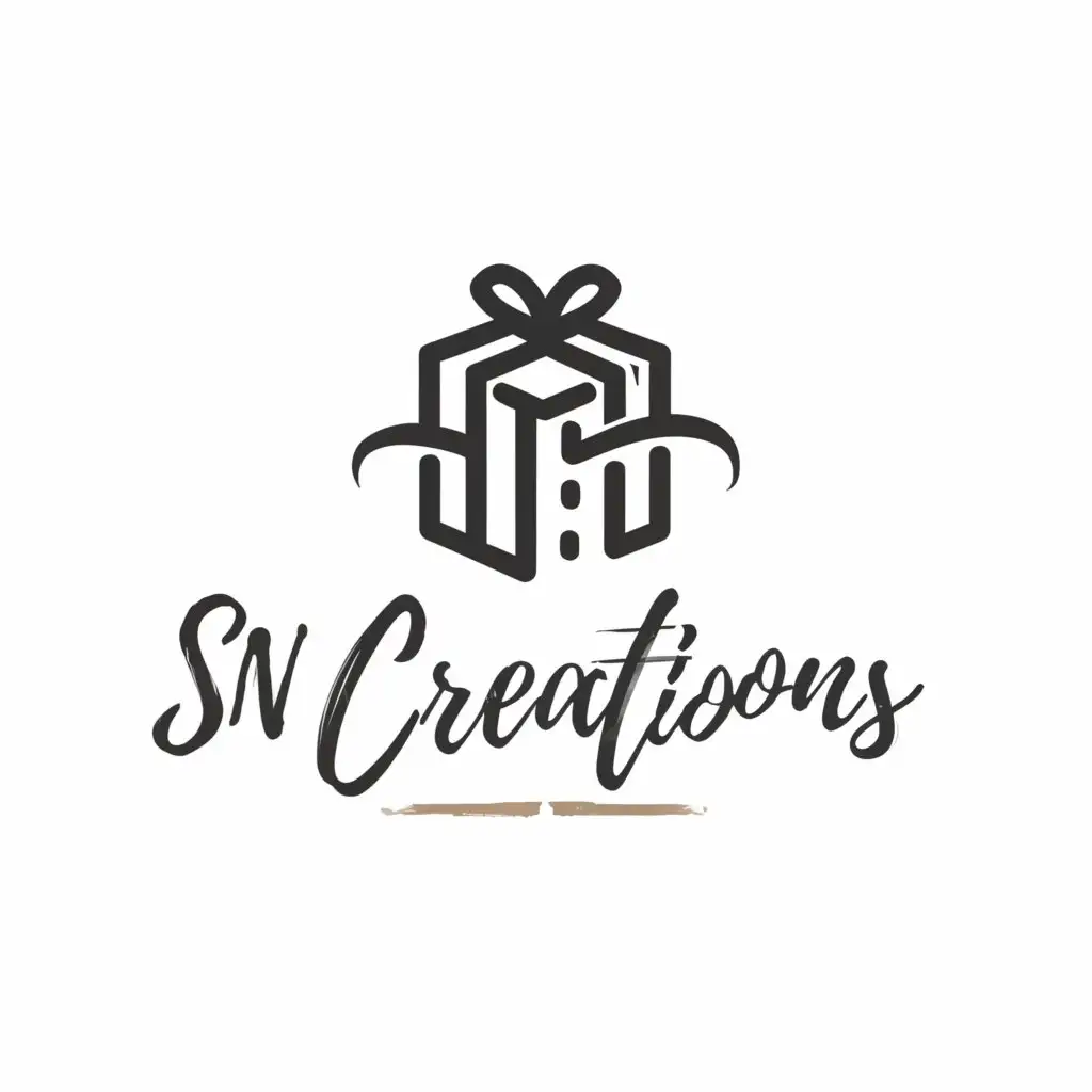 a logo design,with the text "SN Creations", main symbol:SN Gift packing,Moderate,be used in Events industry,clear background