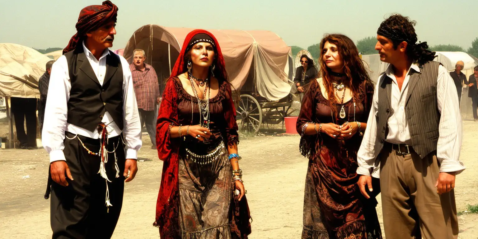 European Gypsy Trio Vibrant Portrait of Two Men and a Lady