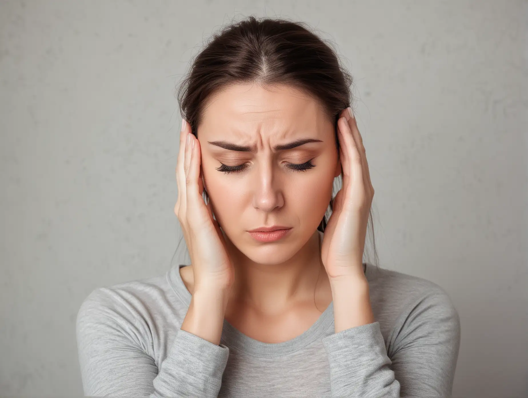 Stressed Woman Holding Her Head in Pain