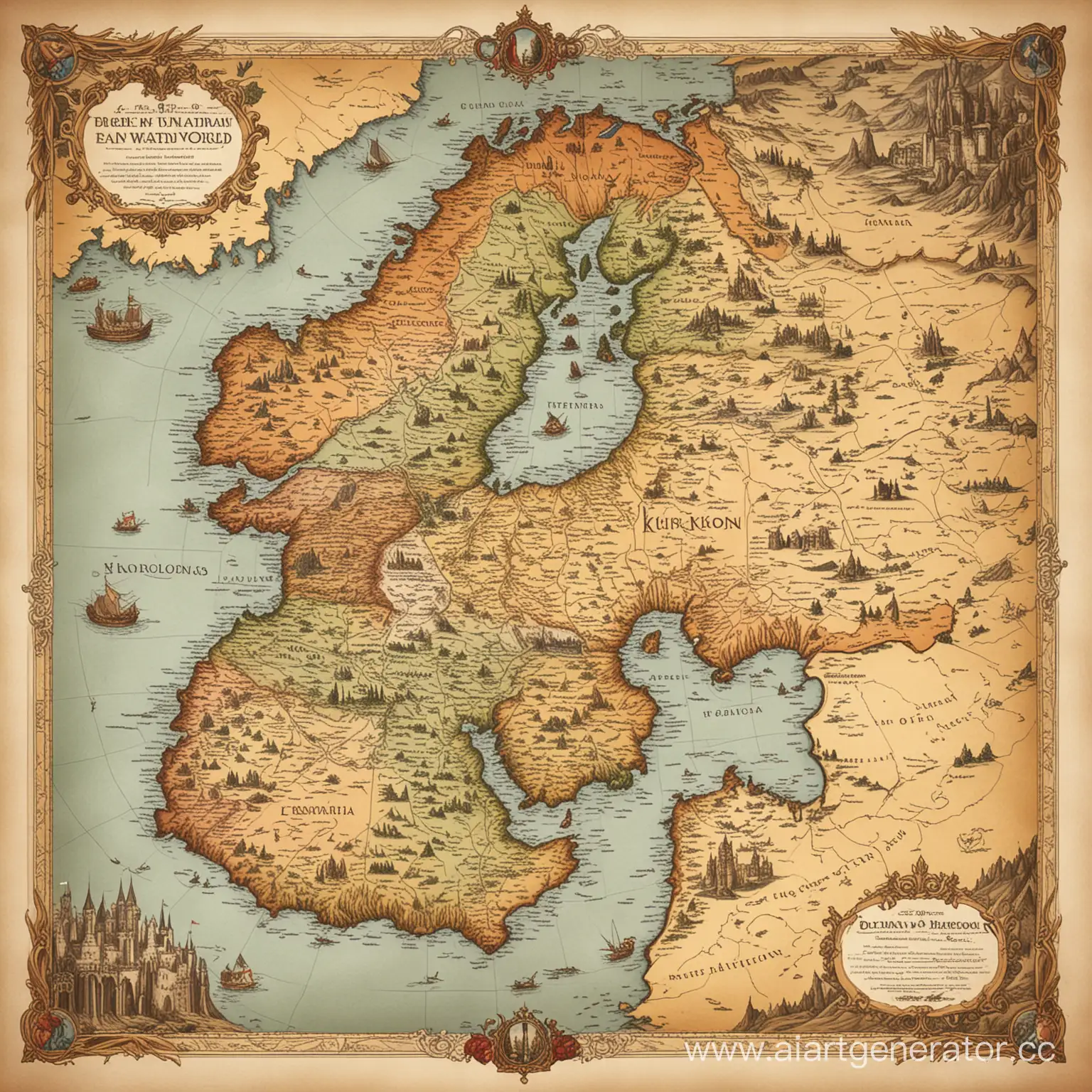 A political map of a fictional world with 12 kingdoms, clearly defined borders, beautiful, landscape