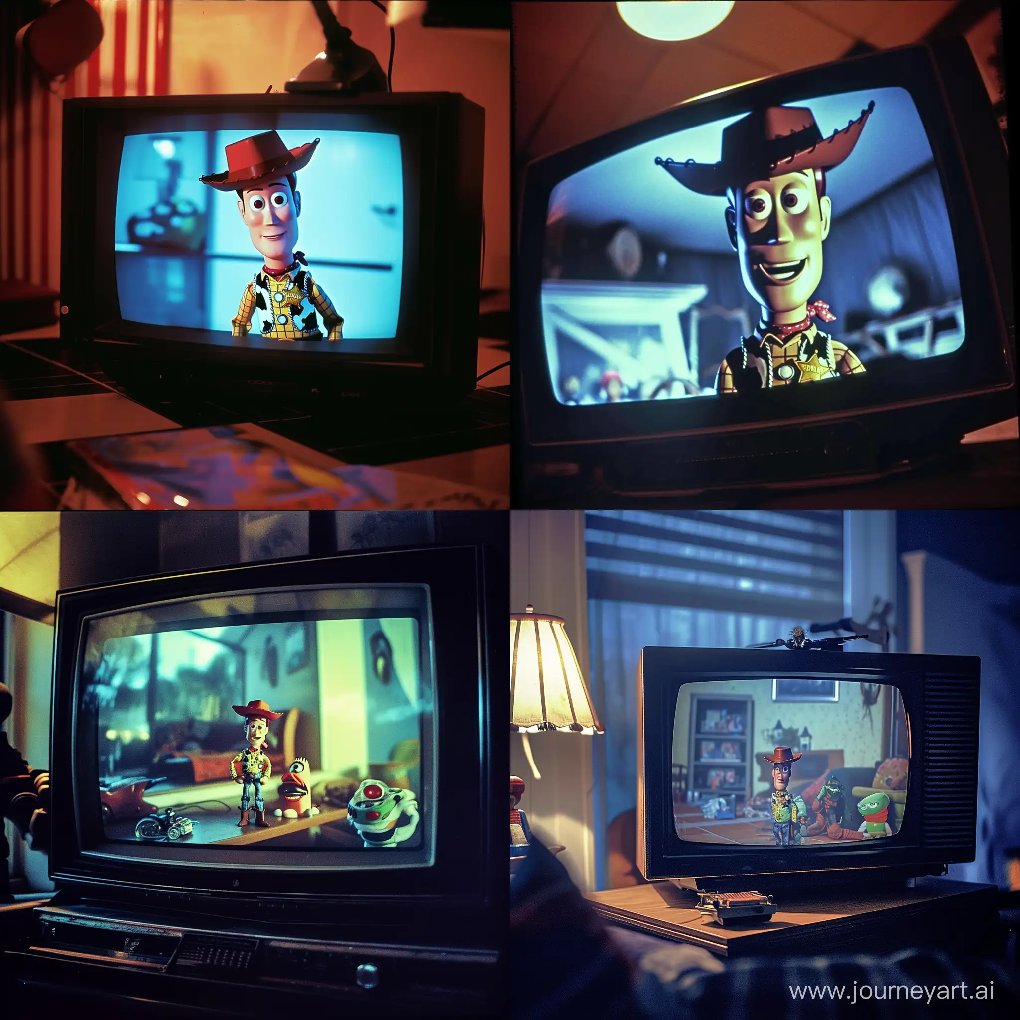  A photo taken of a tv screen playing a creepypasta version of Toy Story on VHS, 1997 --v 6