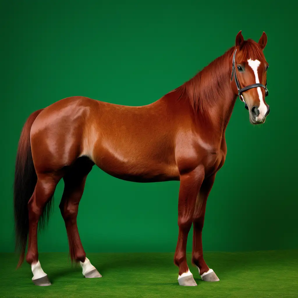 Majestic ReddishBrown Horse Against Vibrant Green Backdrop