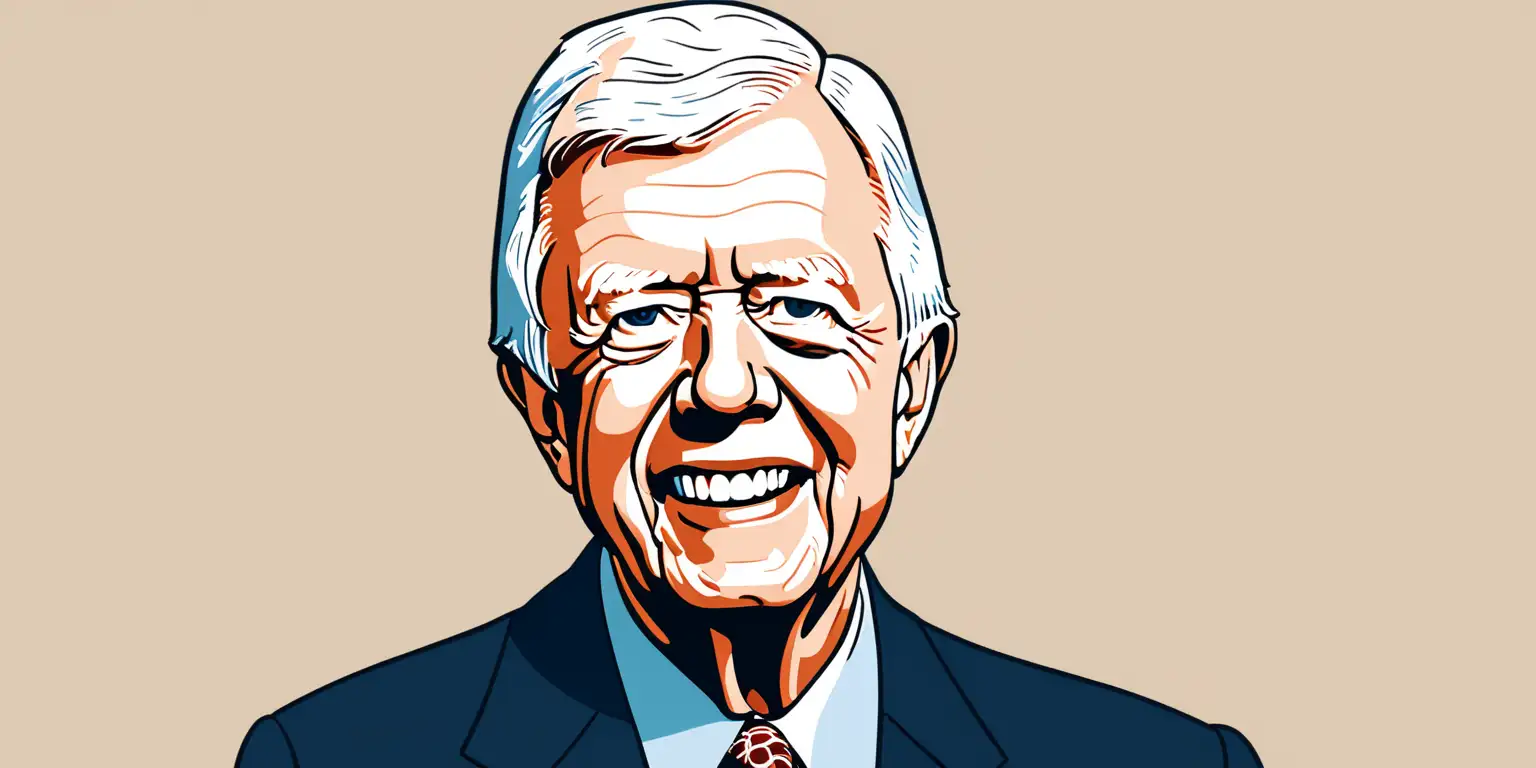 cartoon of Jimmy Carter on a solid background