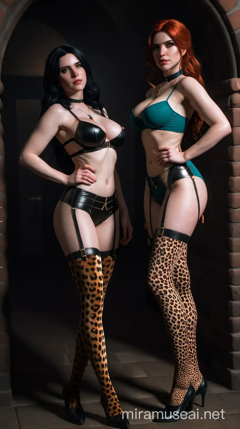 Seductive Yennefer and Triss Merigold in Leopard Stockings Witcher Armory Rendezvous