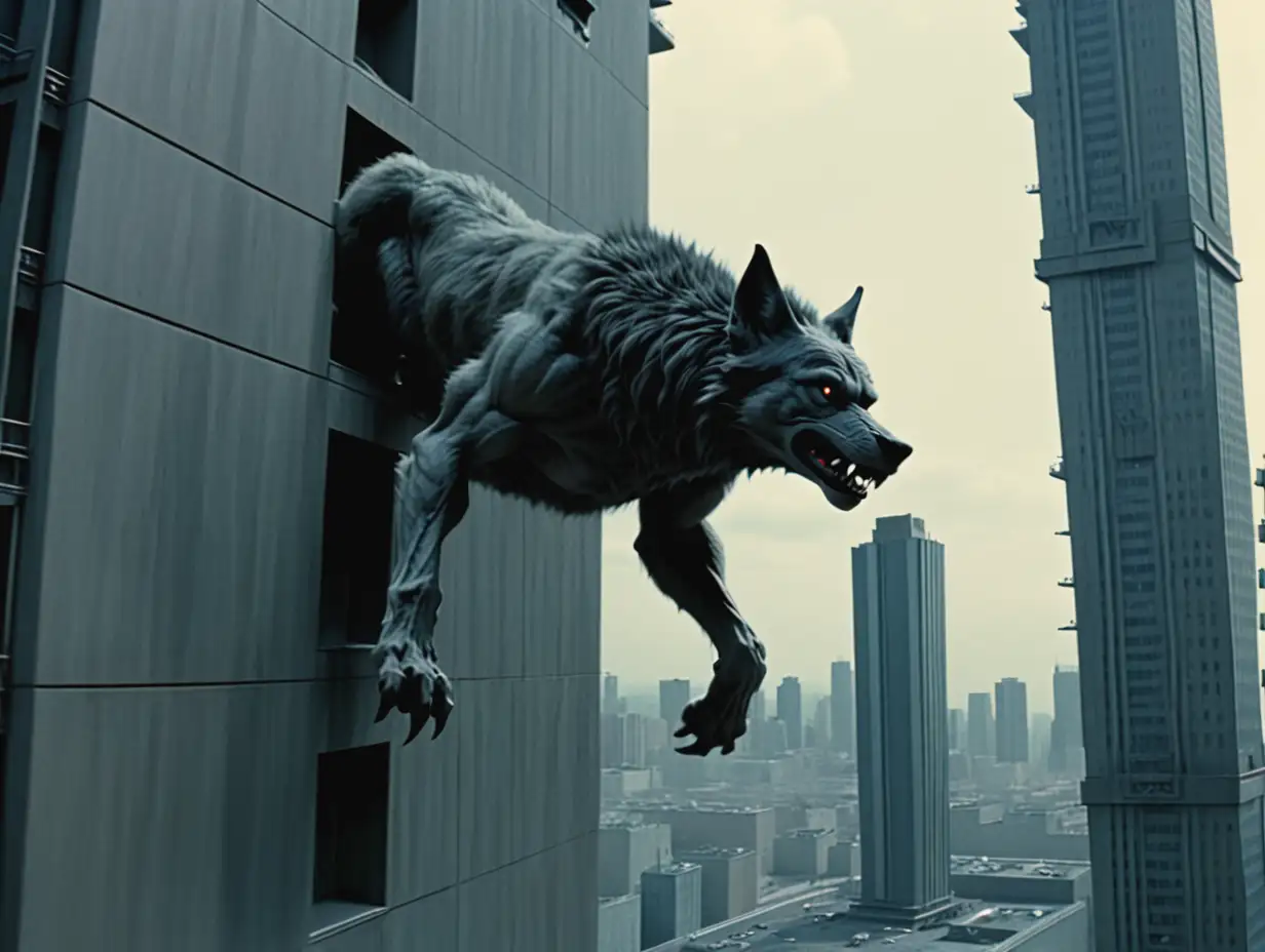 Fenrir Climbing Scene Futuristic Cityscape Ascent