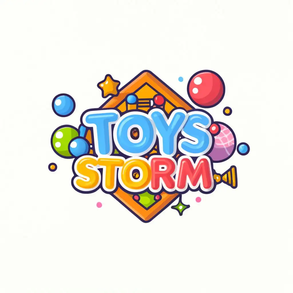 logo, Toys And Kids Play And Make Logo In rectangle, with the text "TOYS STORM", typography
