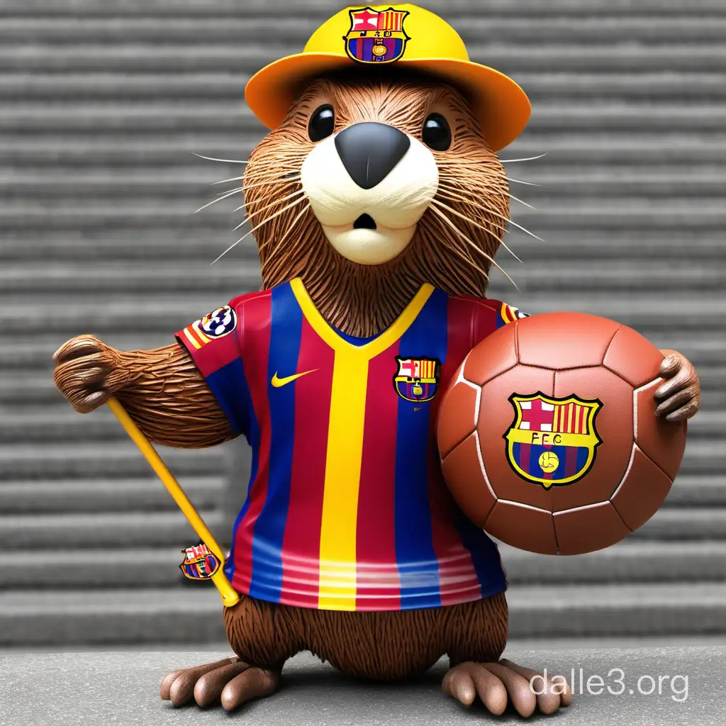 Barcelona Football Club Fan with Beaver Mascot Hat | Dalle3 AI