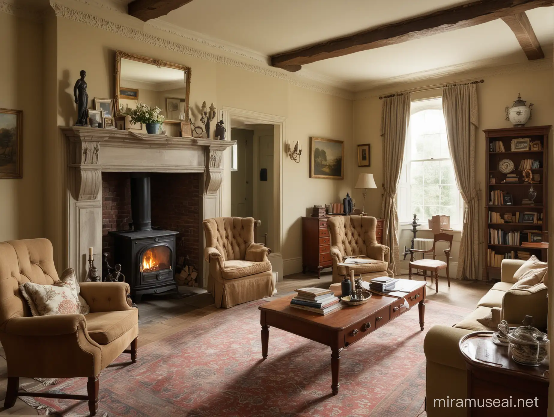 Sherlock Holmes Inspired Living Room with Vintage Accents and Detective Memorabilia