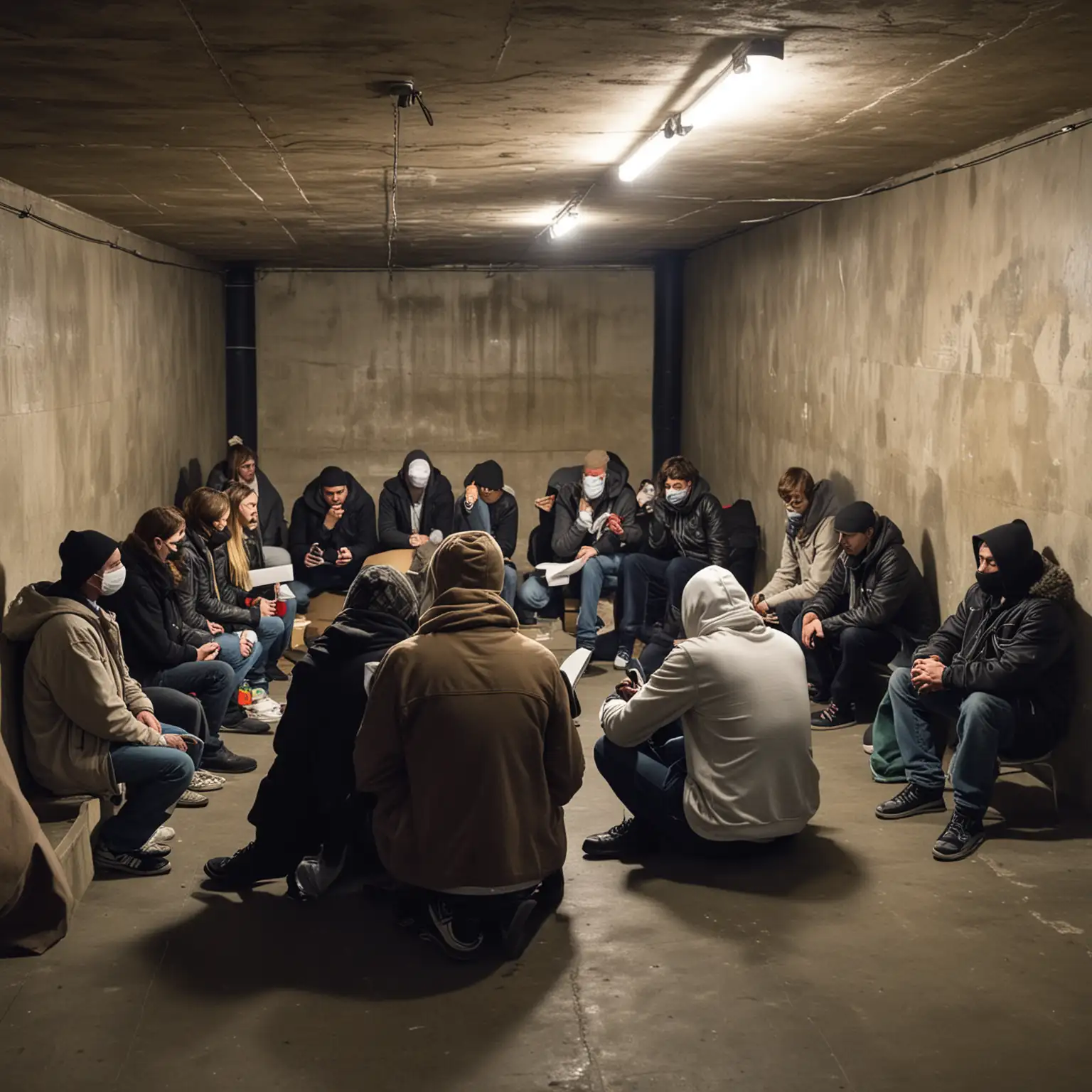 Support Group Meeting for Addiction Recovery in Basement Setting