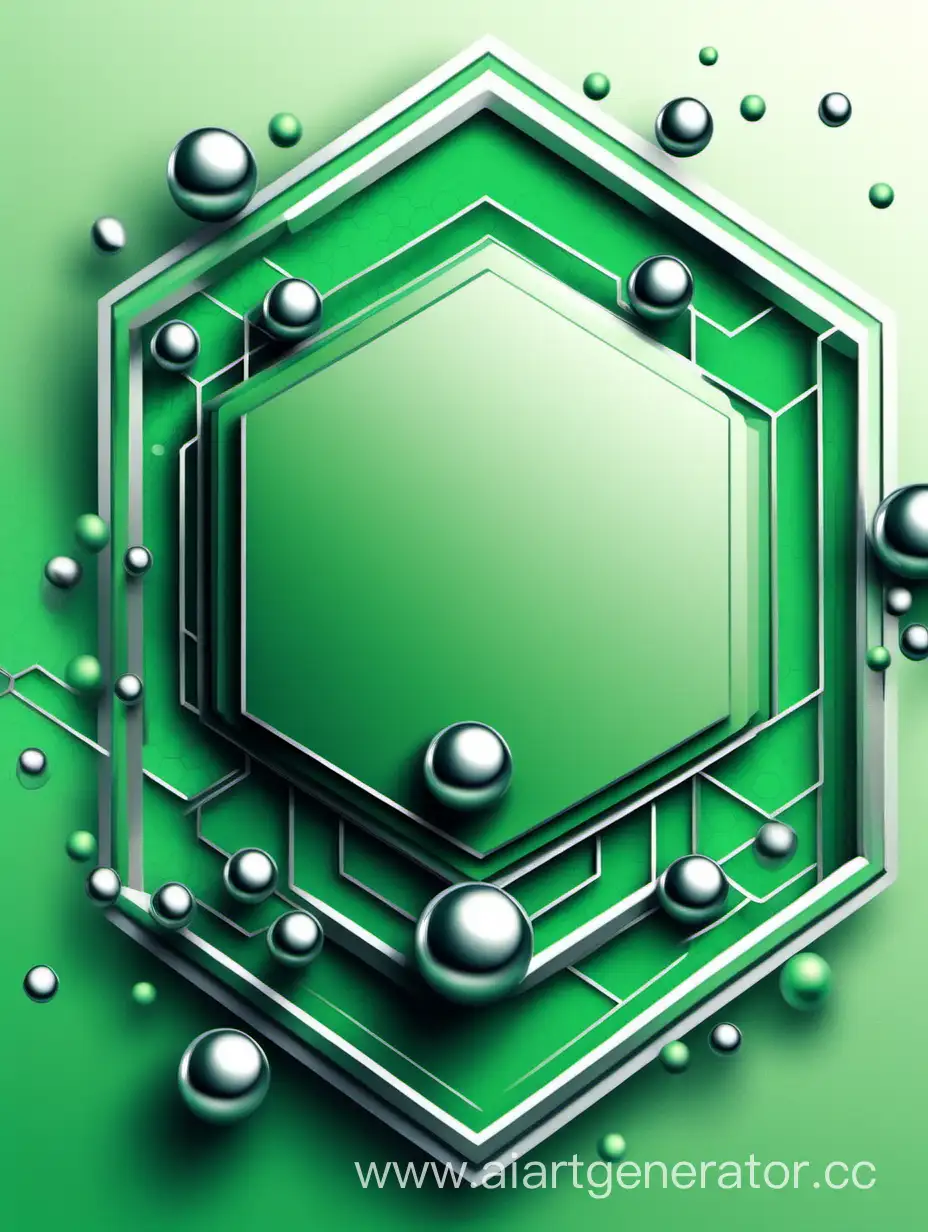 Geometric-Spheres-and-Hexagons-Badge-Background-in-Green-and-Silver