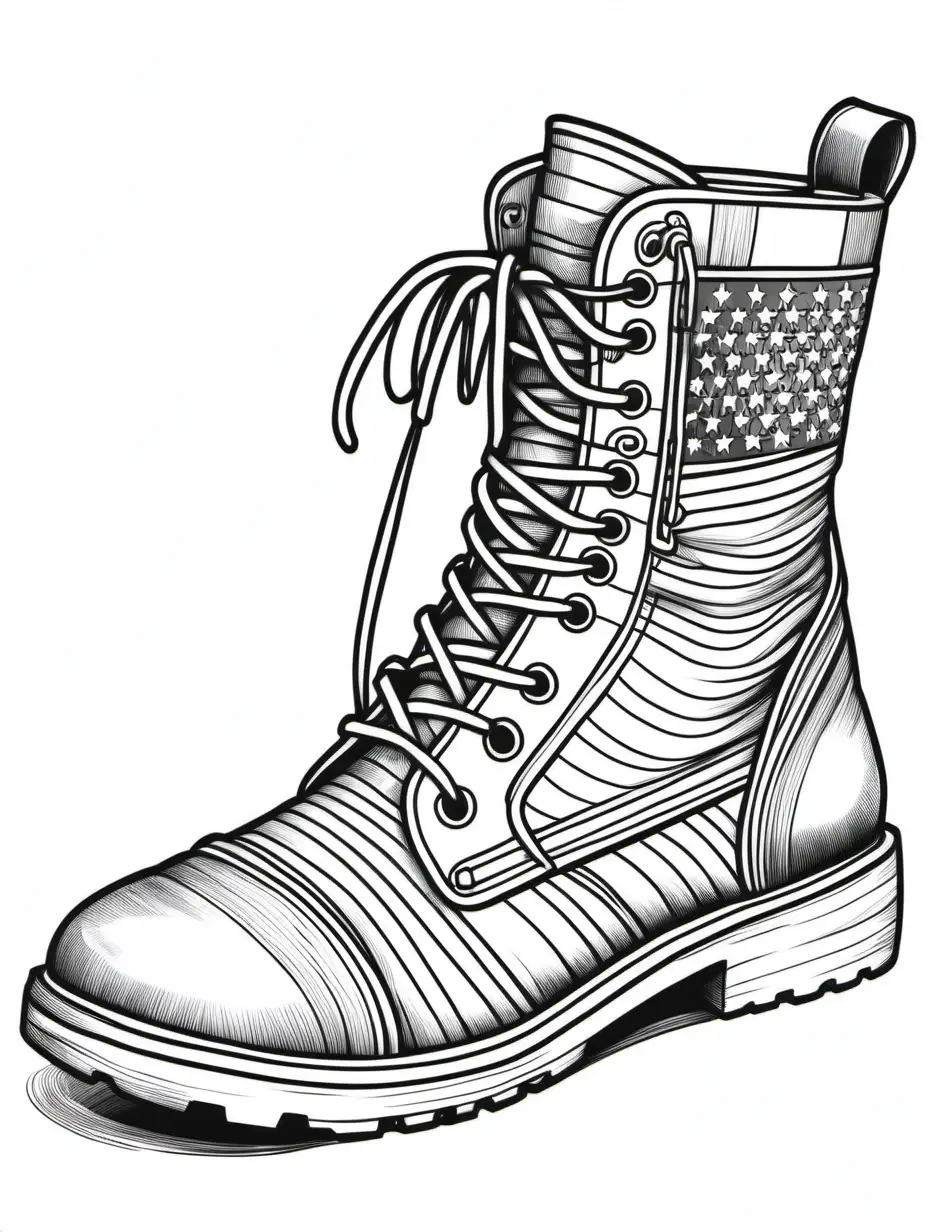 Stylish Combat Boots Coloring Book Black and White Line Art with Bold Outlines