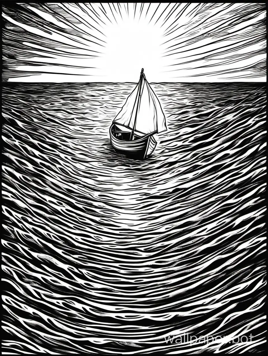 Jesus said to them, "Follow me, and I will make you fishers of men.", boat and sea, lineart, high contrast