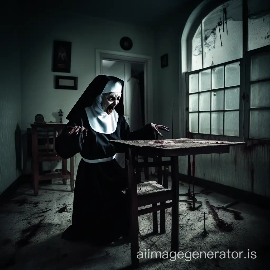 Horror happy nun eye table chair she grandmother kill house kill photography