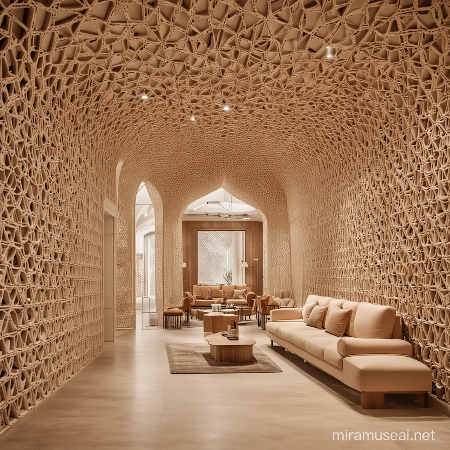 A stunning parametric interior design of showroom , inspired by the intricate architecture of Jaipur, adorns the showroom of our company. Jaipur's unique patterns and textures are a perfect representation of our diverse and creative approach to design.