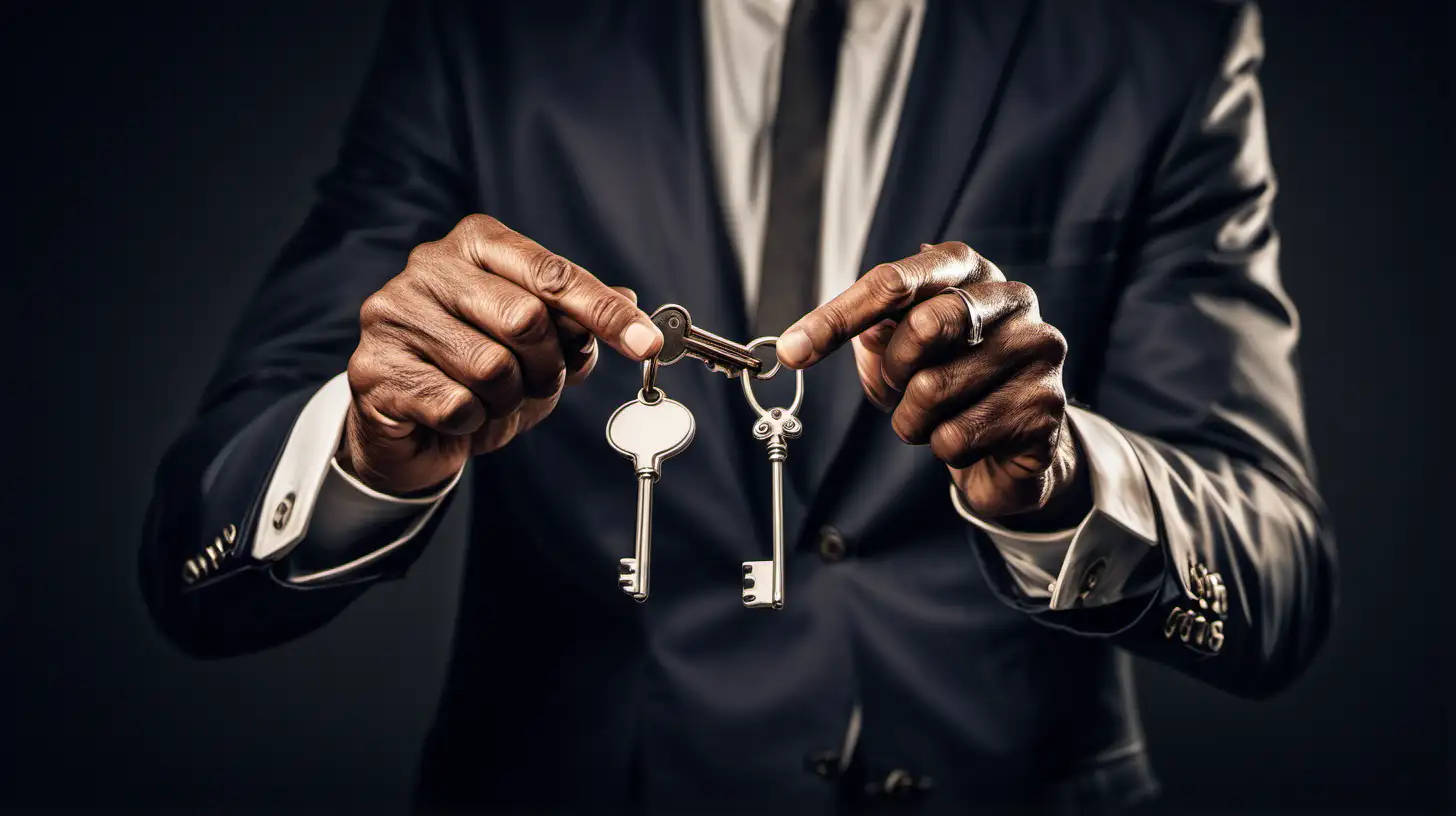 Determined Man Holding Keys to Success Consistency and Gratitude