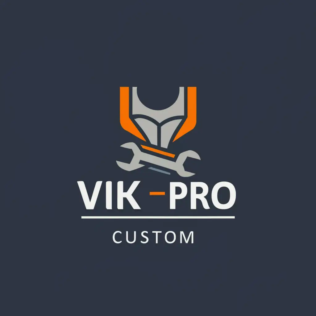 a logo design,with the text "vik-pro", main symbol:serive, square logo, "custom" written on the floor Logo name, autoservice,Minimalistic,be used in Automotive industry,clear background