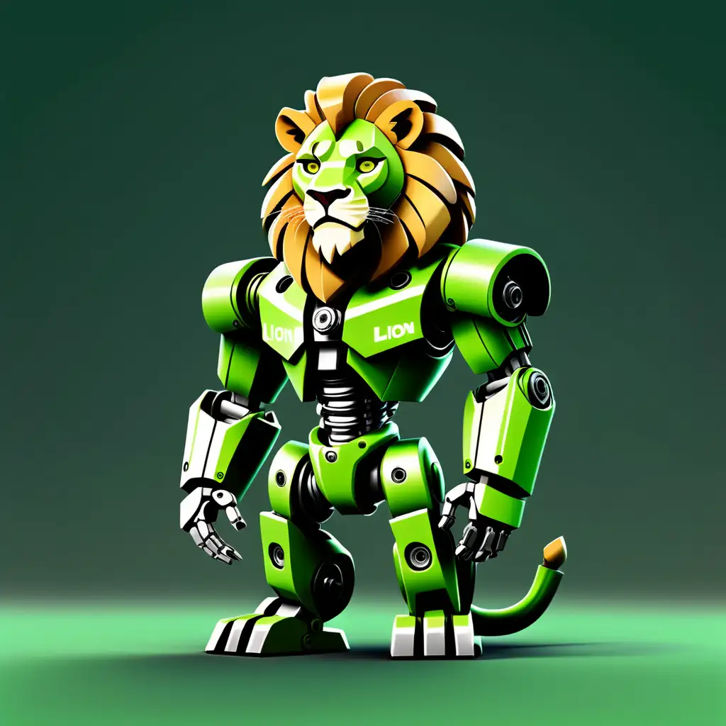 create me a logo for trading bot, lion, serious, human like, android, green, no background, full body, mechanical, simple
