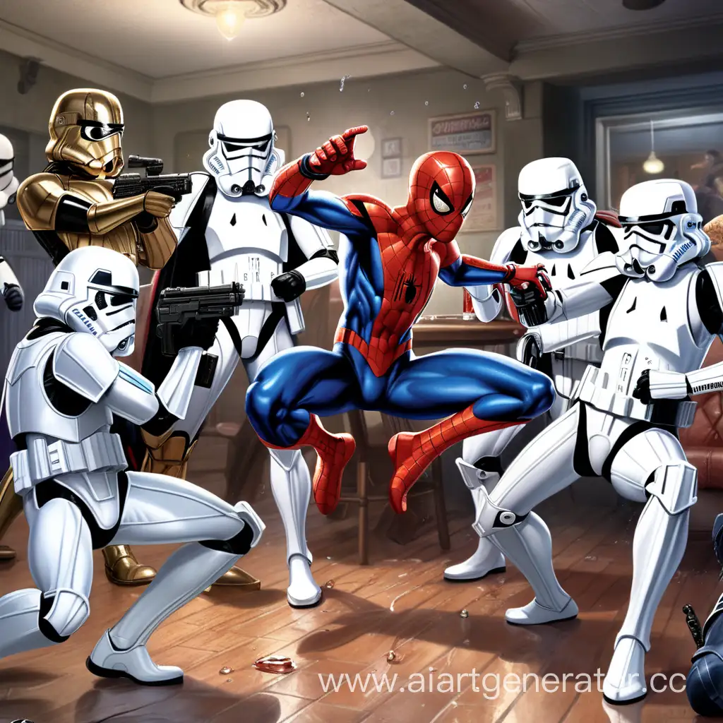 Superhero-Encounter-SpiderMan-and-Inebriated-Stormtroopers