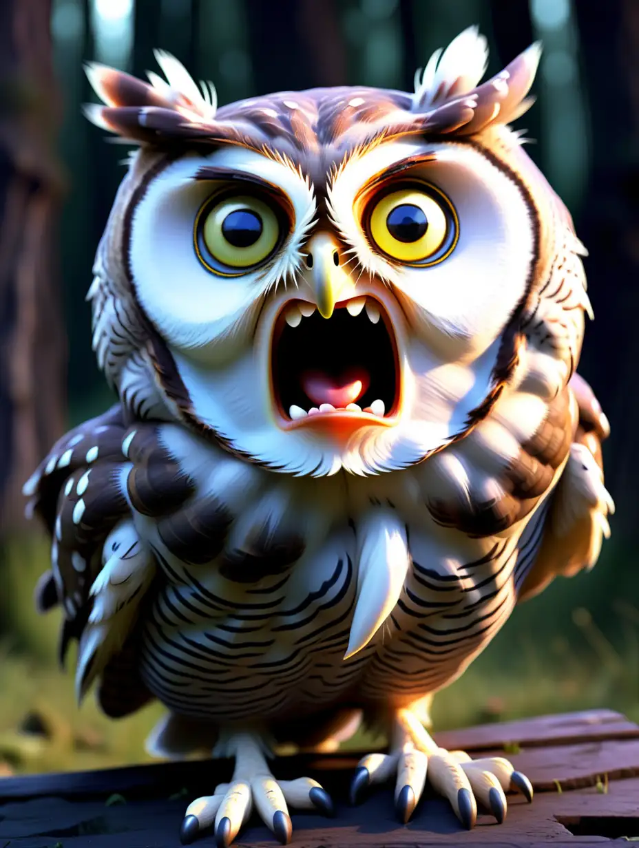 Startled Owl in Enchanting Forest Setting