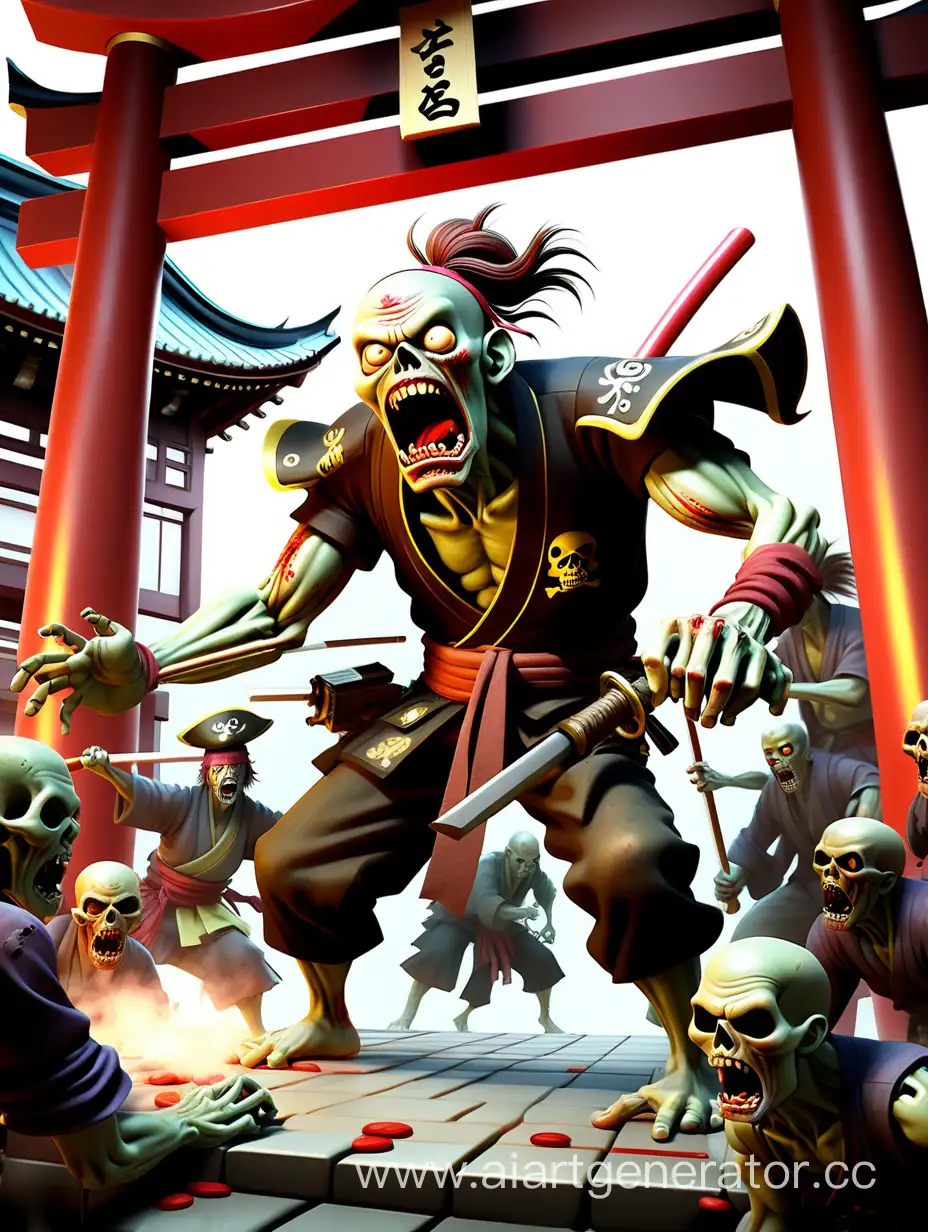 Epic-ZombiePirate-Battle-Unleashes-Chaos-in-Japanese-Temple