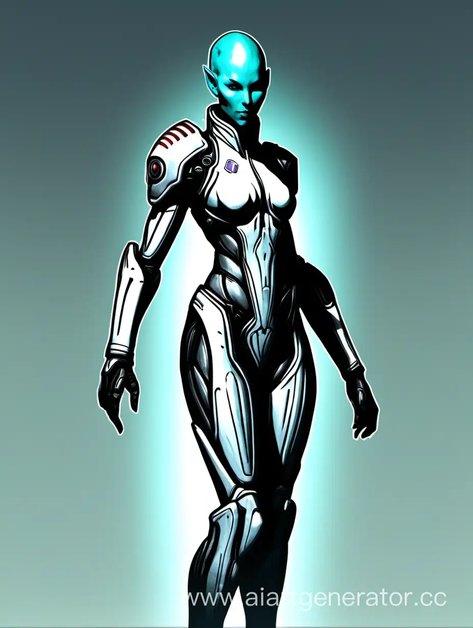 Quarian (mass effect), alien fullbody armor suit, female character, athletic body, turquoise skin, bald head, horns 