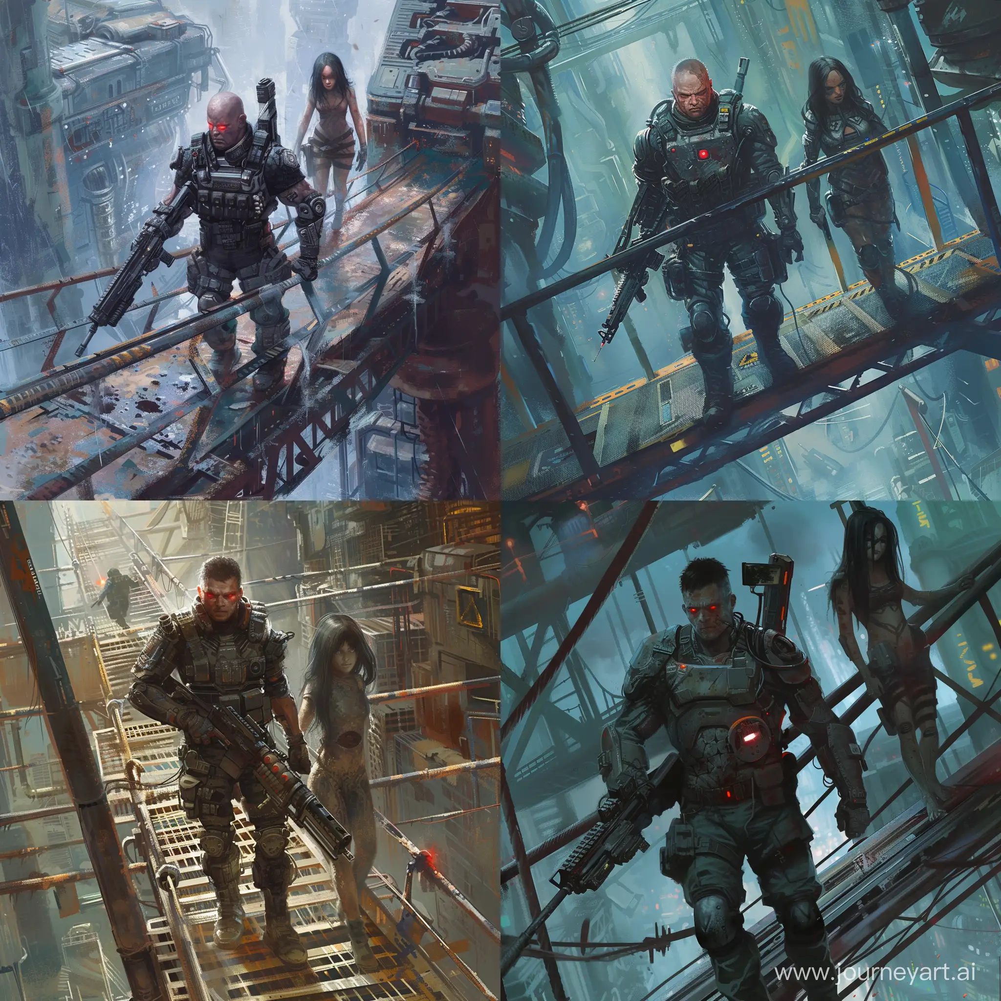 PostApocalyptic-Soldier-Battling-Monsters-on-Metallic-Bridge-Over-Mechanical-City