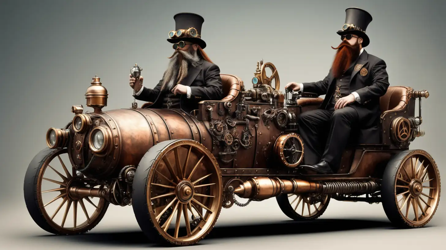 steampunk cars man, long beard