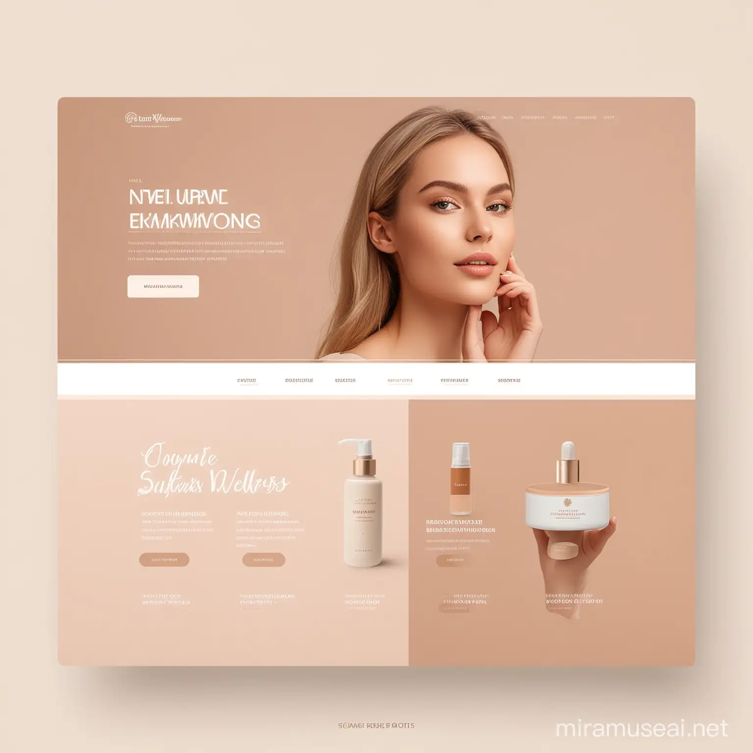 website, ui/ux, beauty and wellness white and nude color, 
ecommerce,  full page