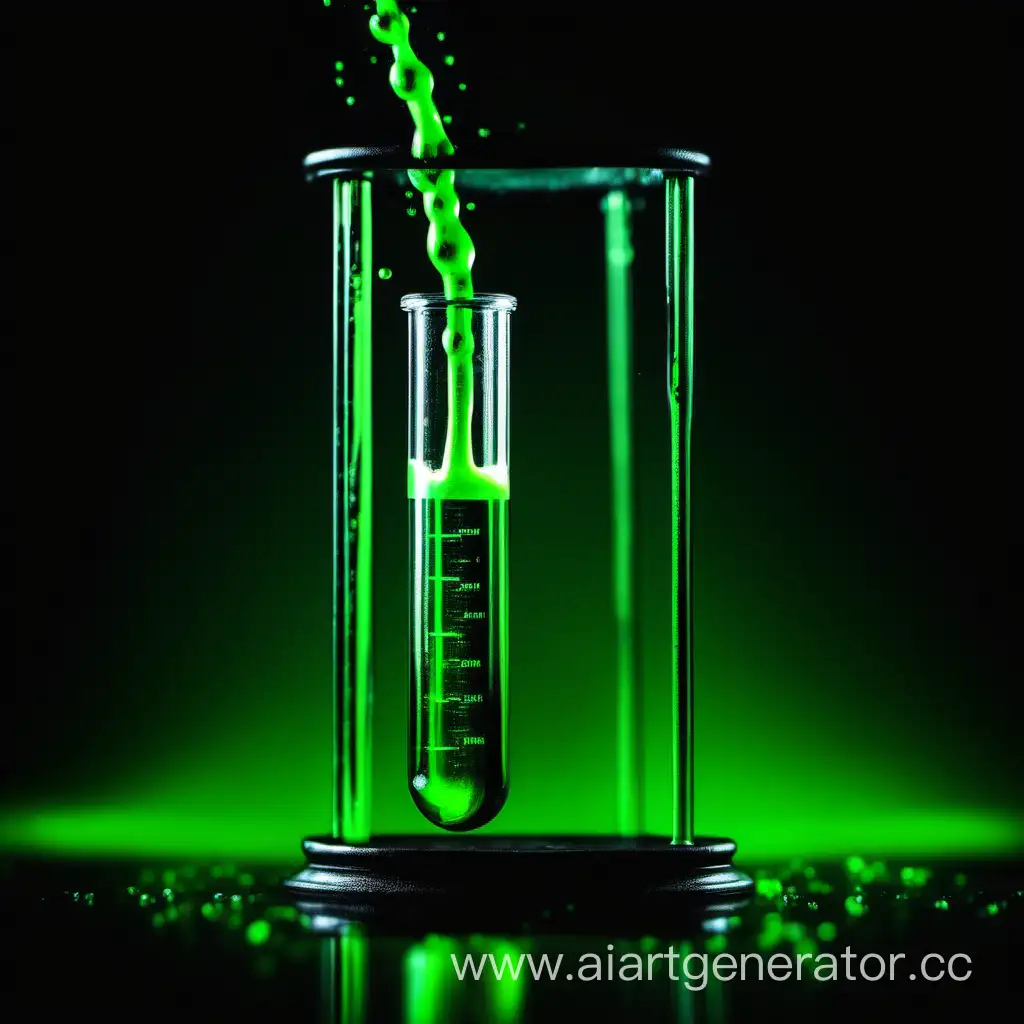 Green-Glowing-Liquid-Pouring-from-Test-Tube-on-Black-Background
